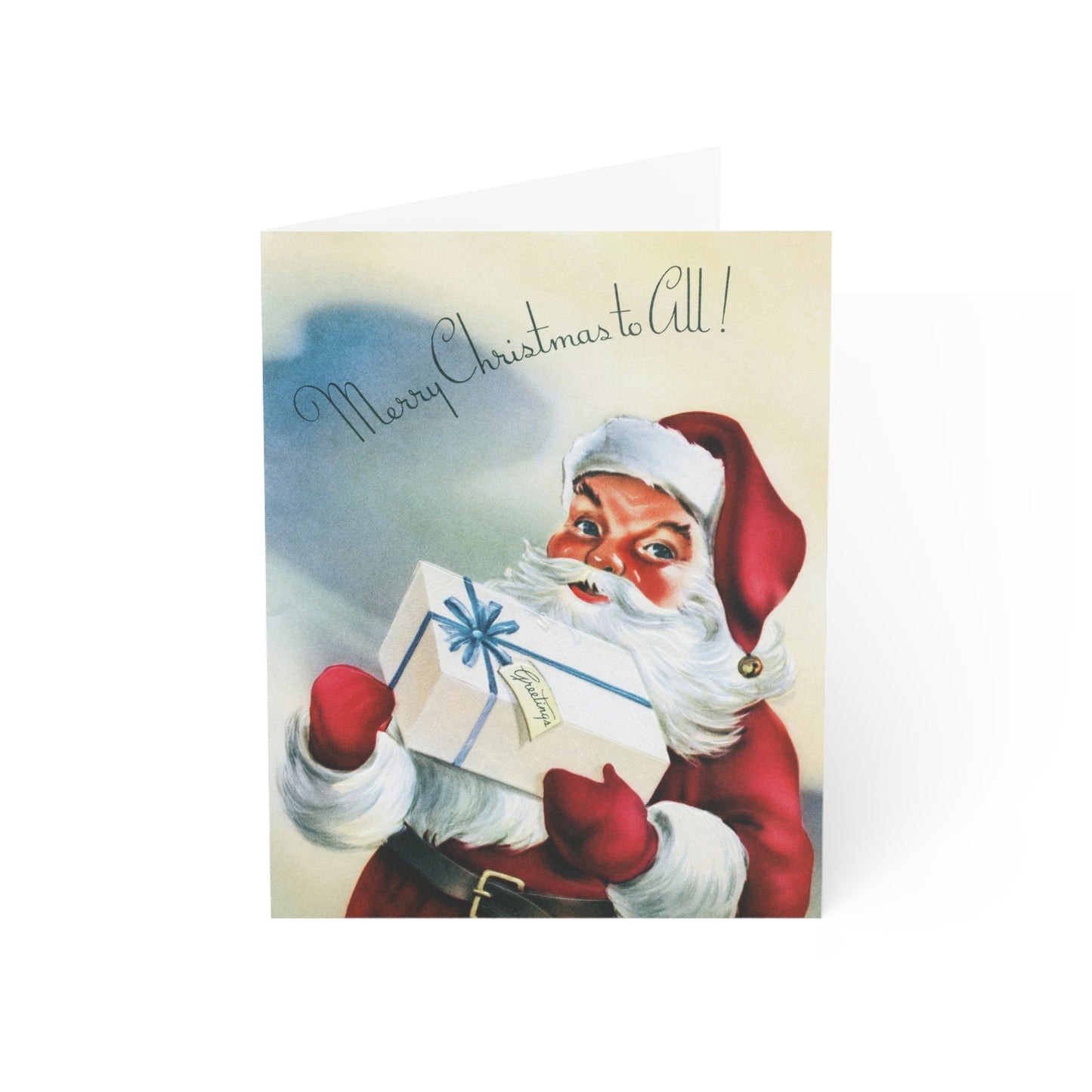 Retro Santa with Present Christmas Greeting Card