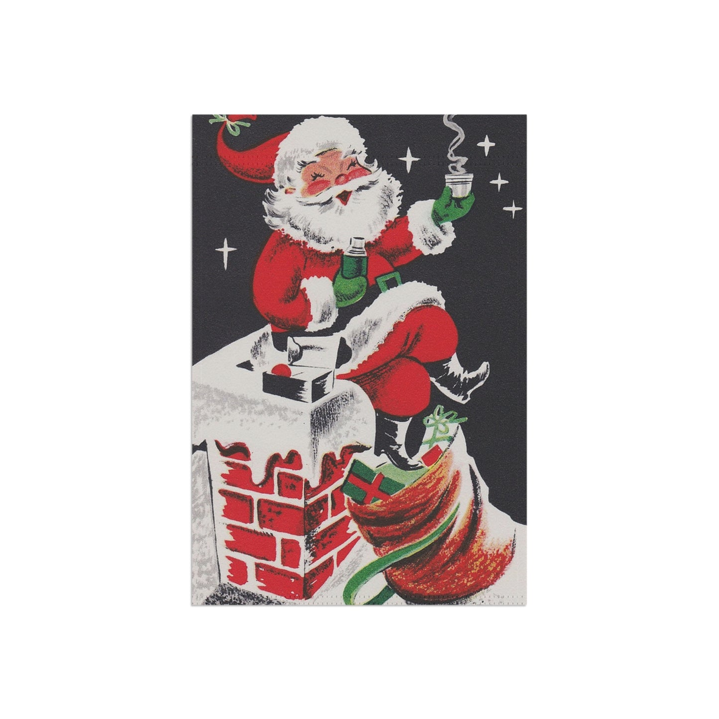 Retro Santa on Chimney Christmas Garden Flag or House Banner