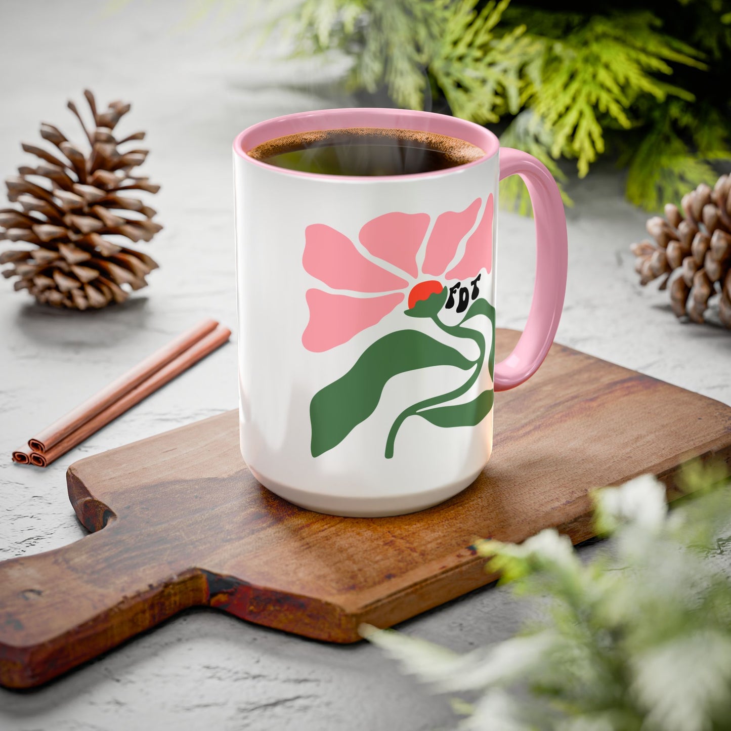 'FDT' Pink Floral Ceramic Mug