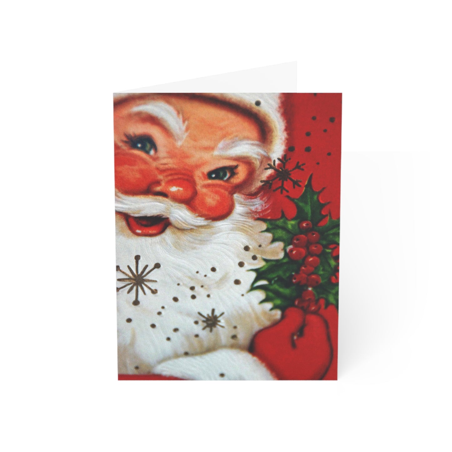 Retro Santa with Holly Christmas Greeting Card