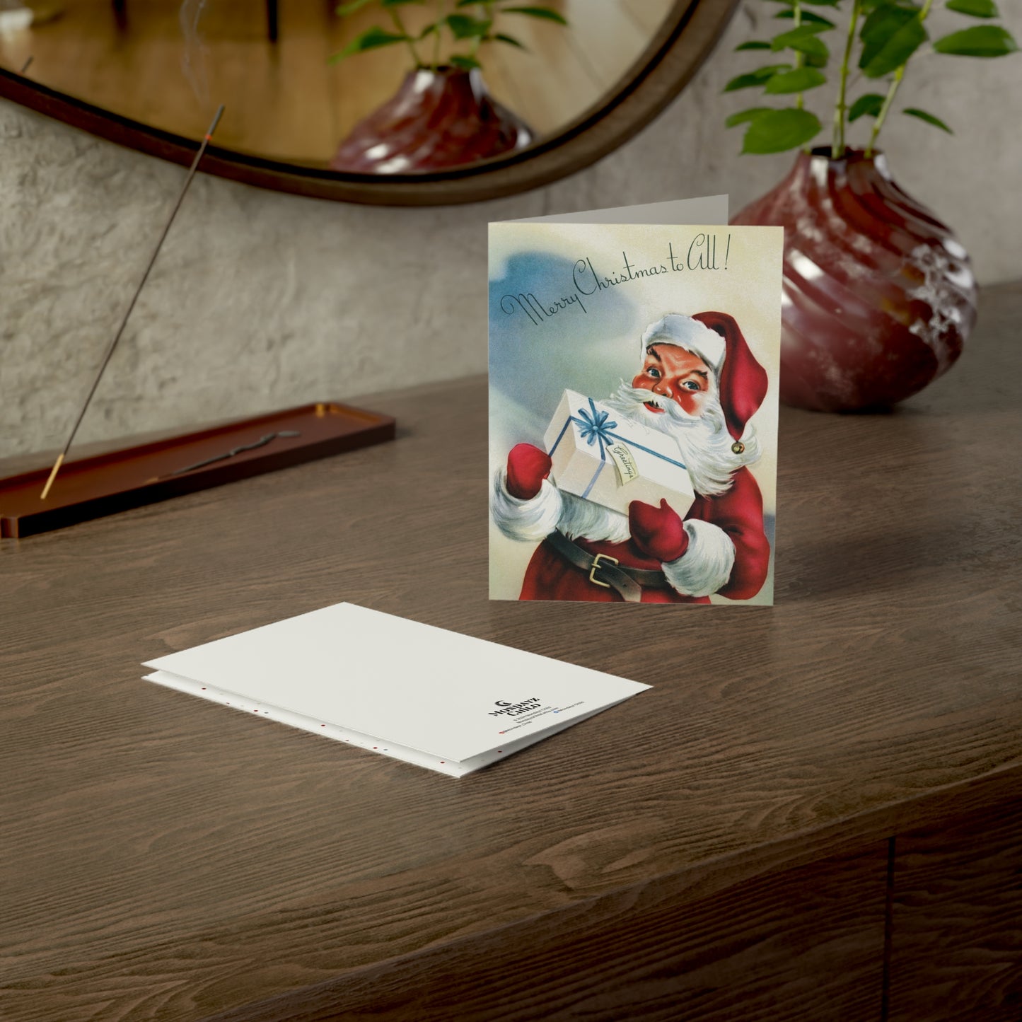 Retro Santa with Present Christmas Greeting Card