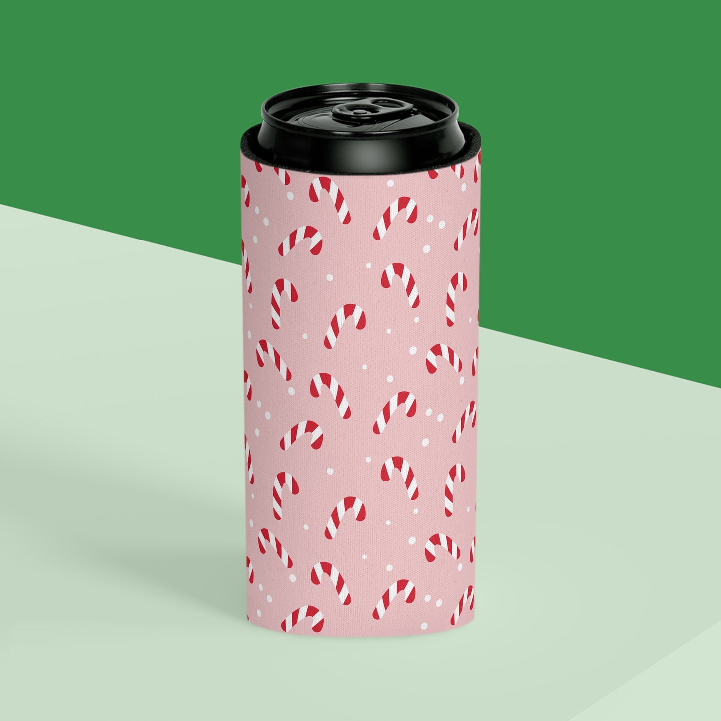 Can Cooler, Standard or Slim Size - Peppermint Pink Candy Canes