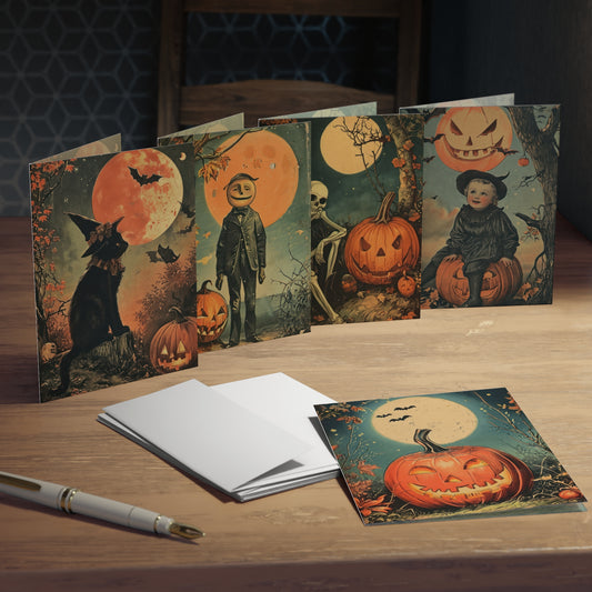 Vintage-style Halloween Greeting Cards (5-Pk) | Inside Message, Re-Usable Back