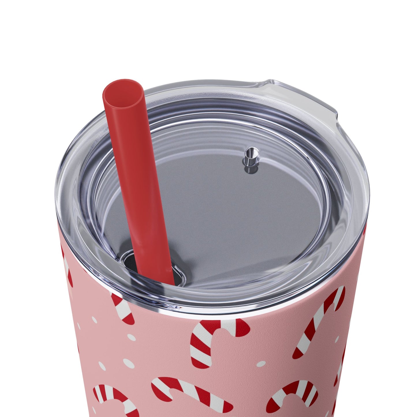 Skinny Tumbler with Straw, 20oz - Peppermint Pink Candy Canes