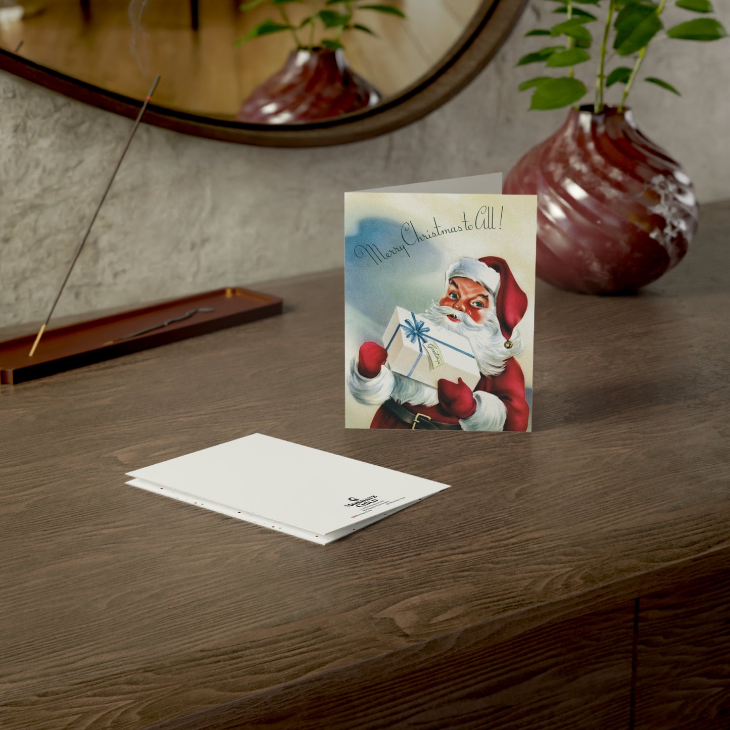 Retro Santa with Present Christmas Greeting Card