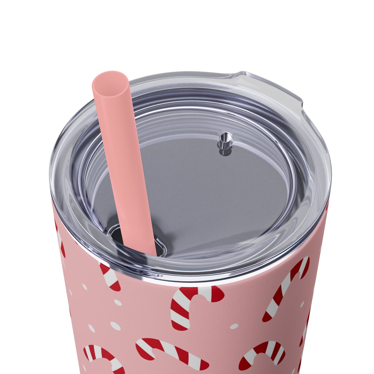 Skinny Tumbler with Straw, 20oz - Peppermint Pink Candy Canes