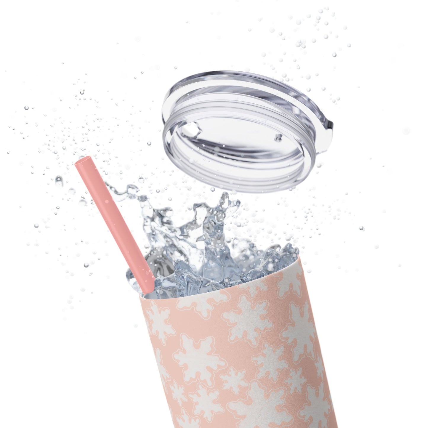 Skinny Tumbler with Straw, 20oz - Pastel Pink Snowflakes