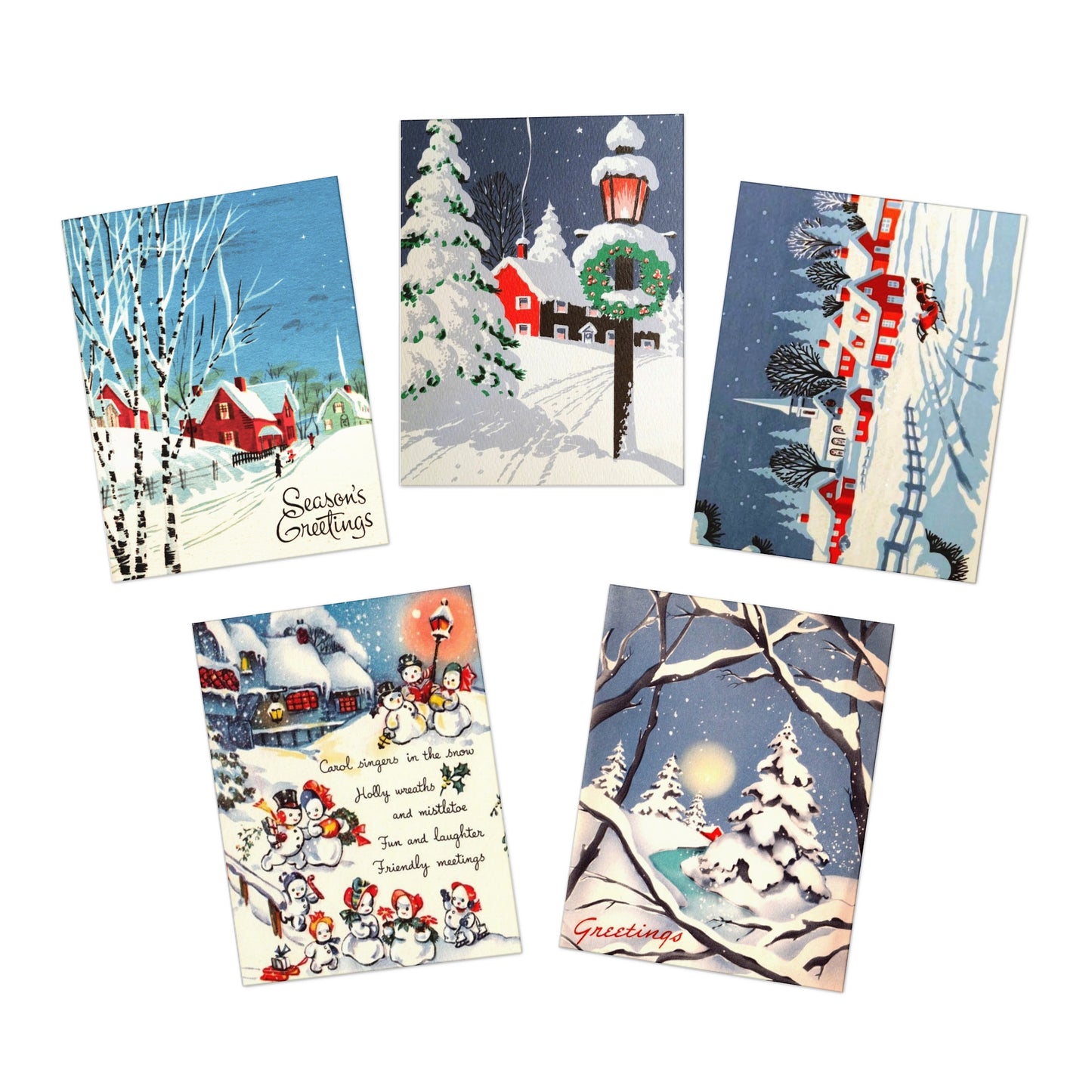 Vintage Style Winter Scenery Christmas Greeting Card 5-Pack