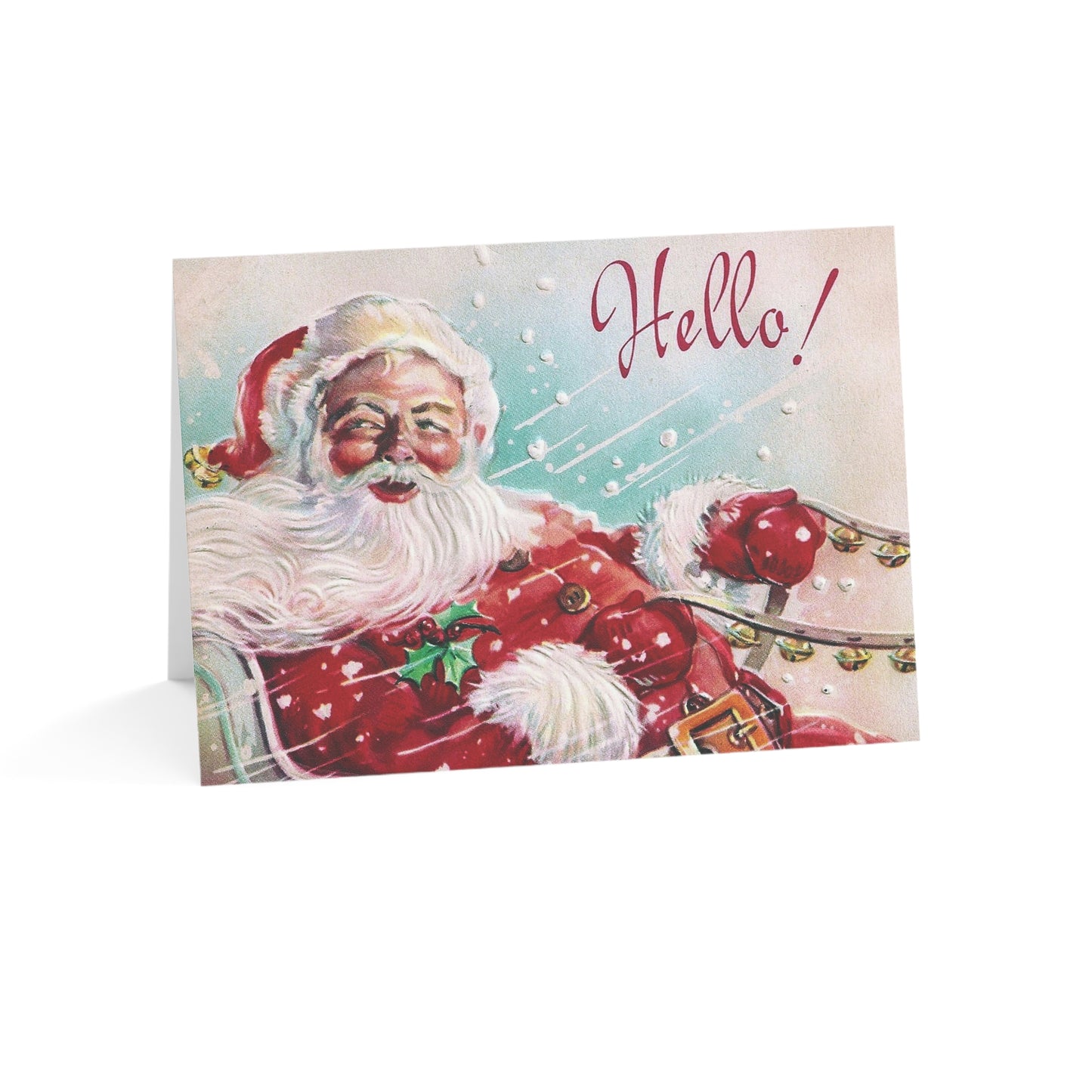 Retro Santa in Sleigh Christmas Greeting Card