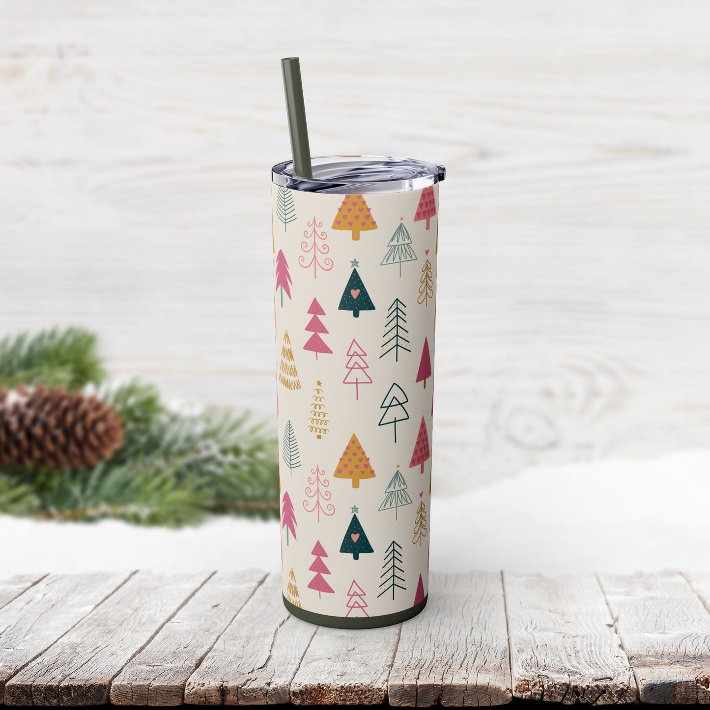 Skinny Tumbler with Straw, 20oz - Whimsy Christmas Tree